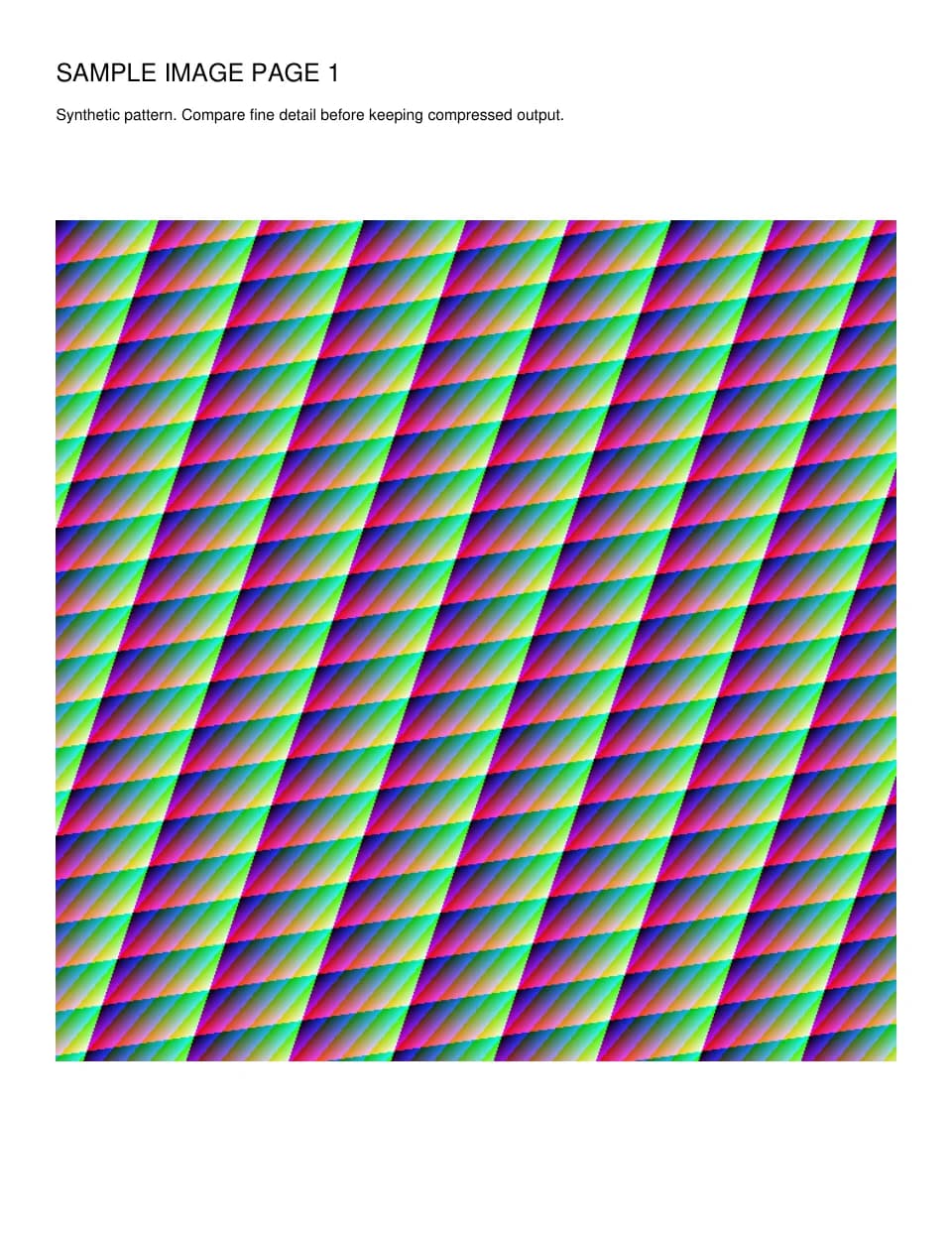 Original PDF page with a colored pattern and the heading SAMPLE IMAGE PAGE 1
