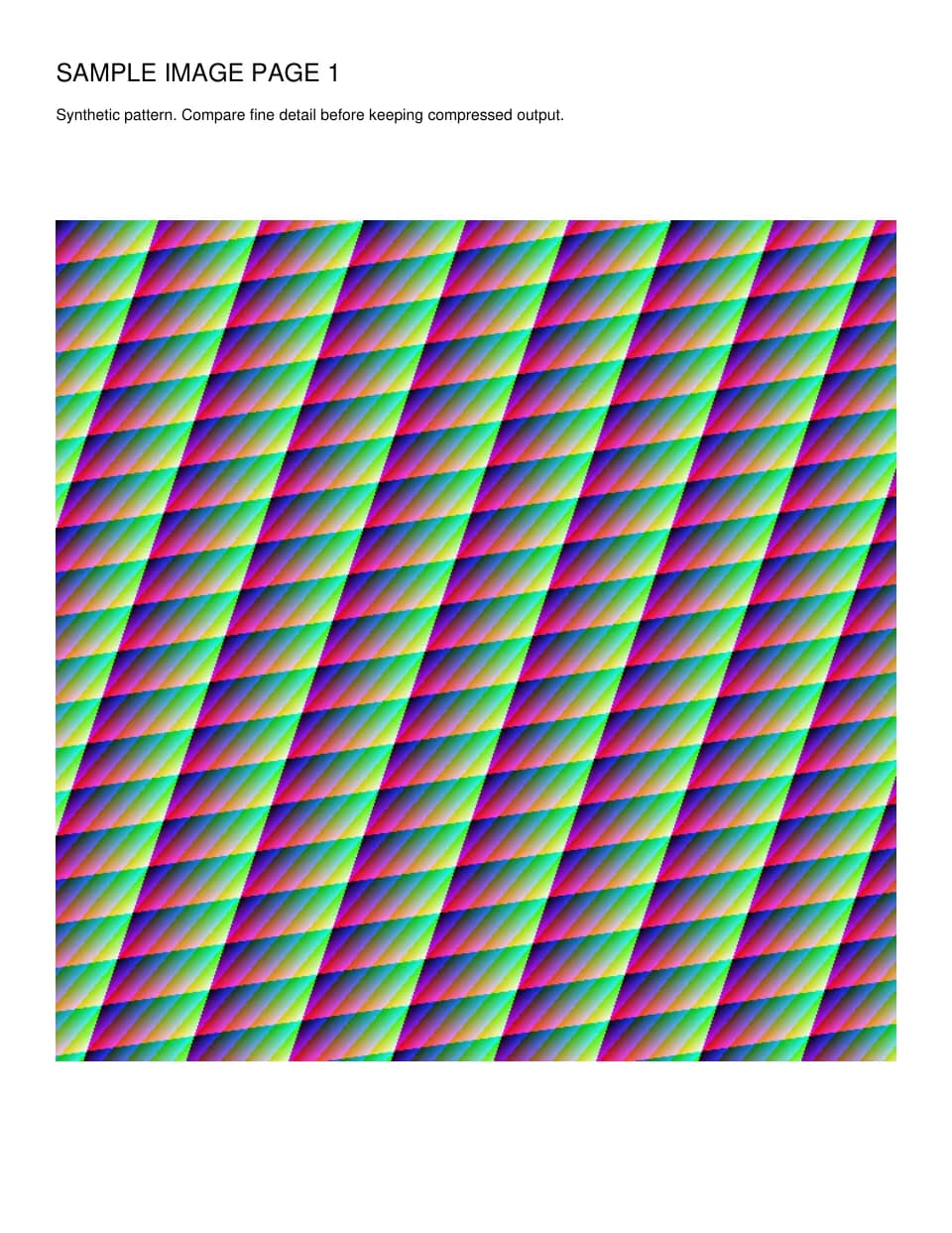 Compressed version of the same colored pattern and page heading