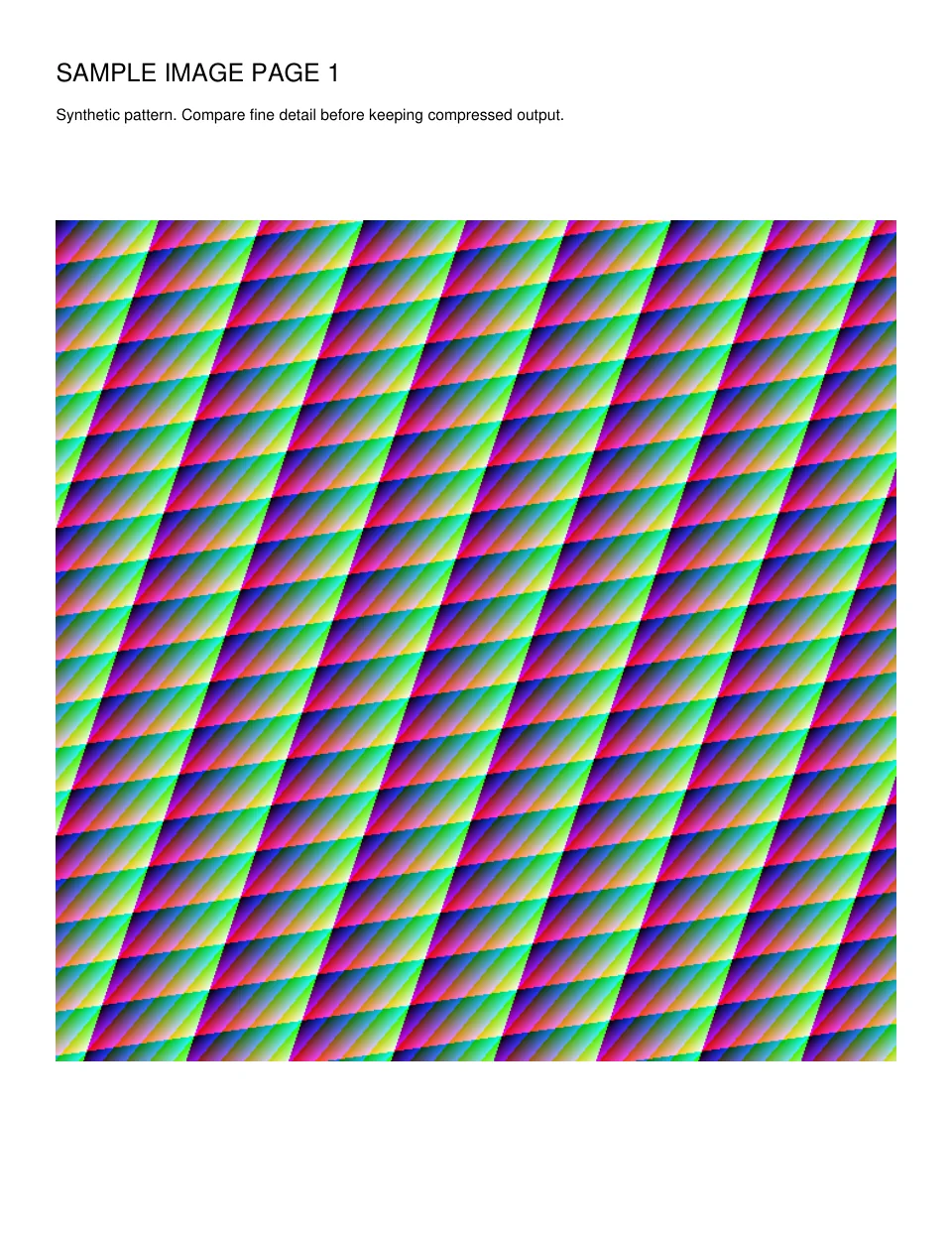 Sample page before compression: a heading above a detailed, brightly colored pattern